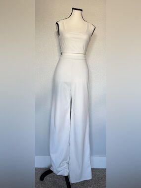 Lulu's White Wide-Leg Cropped Tank & High-Waist Pants Set